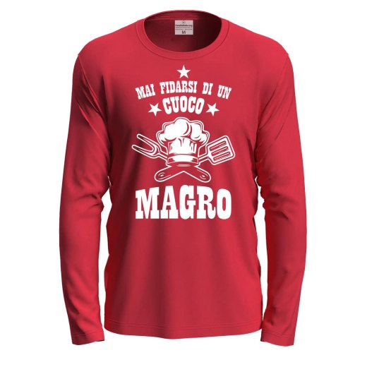 T-shirt manica lunga "Cuoco Magro" in cotone con stampa  Idea regalo chef cuochi cucina compleanno