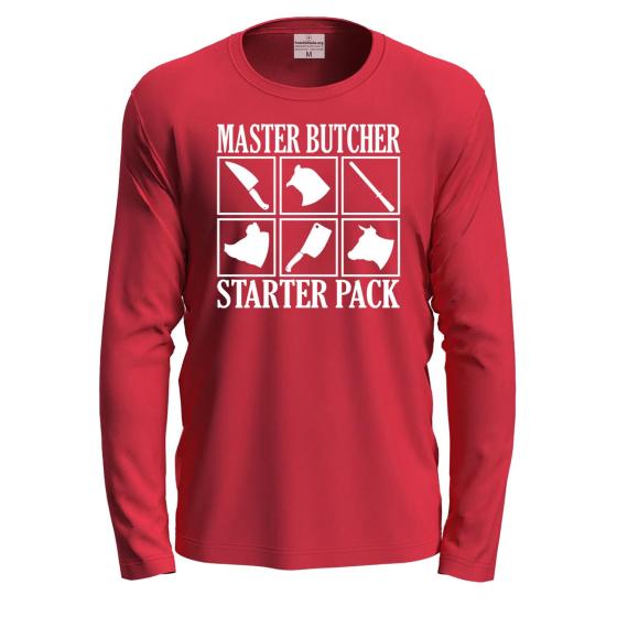 T-shirt a manica lunga con stampa DTF "MASTER BUTCHER", un'idea regalo per macellaio Steak House