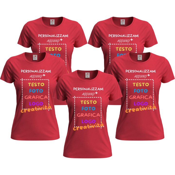5x T-Shirt manica corta donna girocollo 100% cotone vari colori da XXS a 3XL STAMPA DIRETTA su tessuto o dft PERSONALIZZA CON IL TUO LOGO