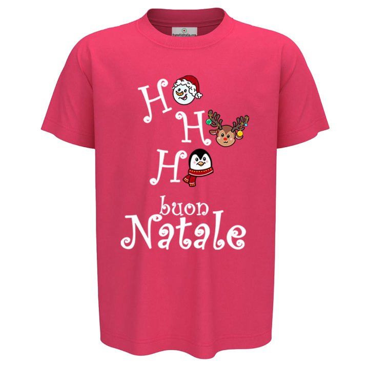 T-shirt maglia bambino unisex mezza manica girocollo stampa natalizia Buon Natale rossa
