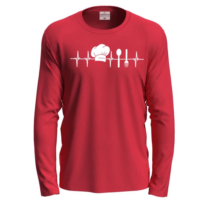T-shirt classica a manica lunga con stampa DTF "Battito da cuoco" idea regalo chef ristorante bar