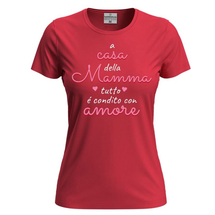 T-shirt maglia manica corta con stampa DTF "condito con amore" compeanno festa della mamma gadget abbigliamento
