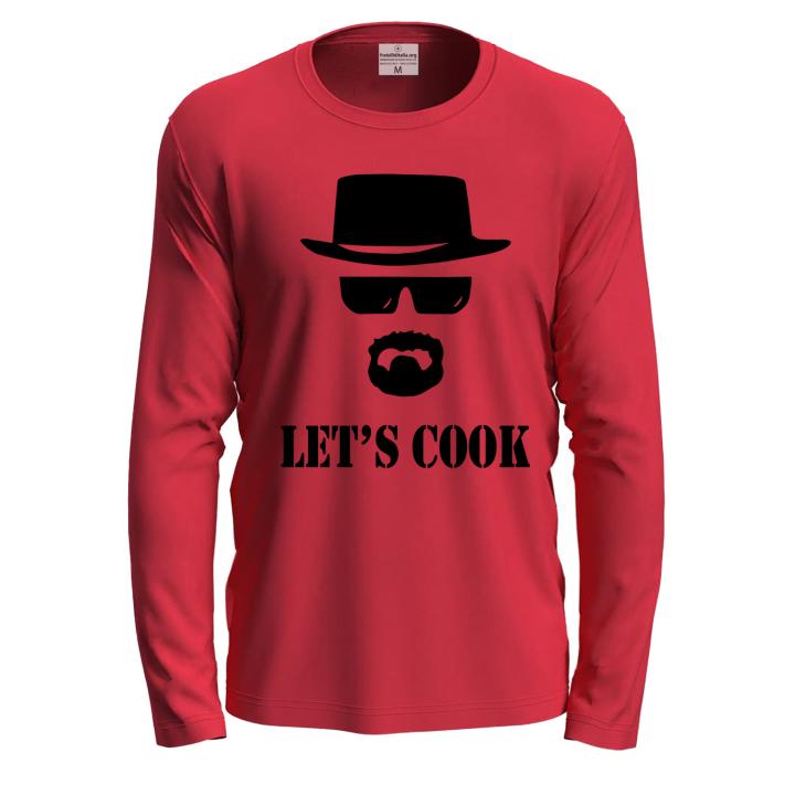 T-shirt a manica lunga con stampa DTF "LET'S COOK" – Abbigliamento cuoco cucina grill festa