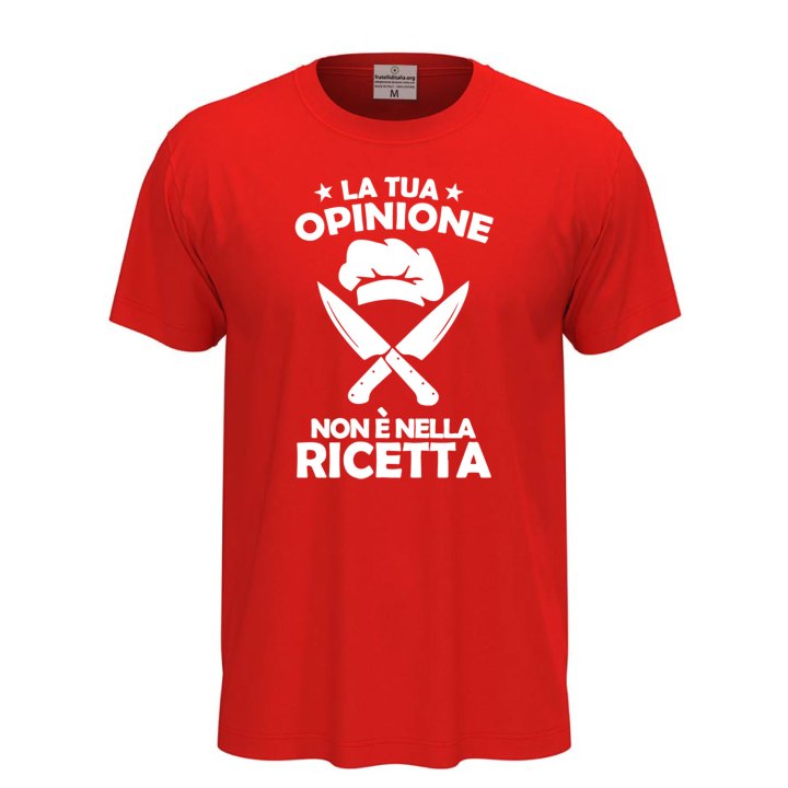 T-shirt classica a manica corta con stampa DTF "LA TUA OPINIONE NON è NELLA RICETTA" chef cuoco divertente