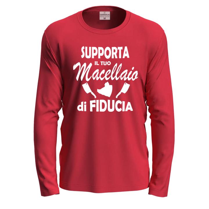 T-shirt a manica lunga "SUPPORTA IL TUO MACELLAIO" in cotone con stampa macelleria