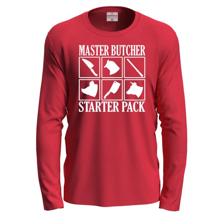 T-shirt a manica lunga con stampa DTF "MASTER BUTCHER", un'idea regalo per macellaio Steak House