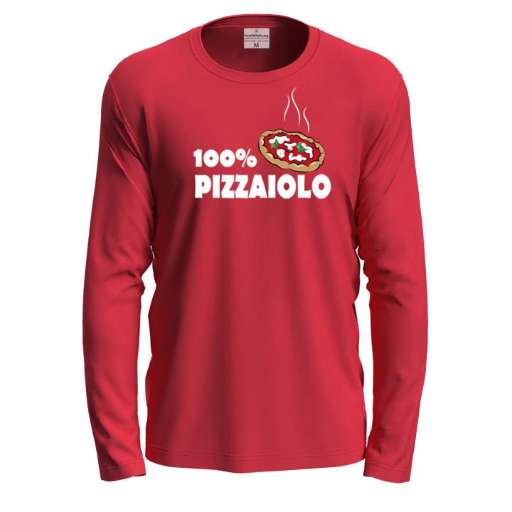 T-shirt a manica lunga con stampa DTF "100% pizzaiolo", idea regalo  per pizzaioli, chef pizza