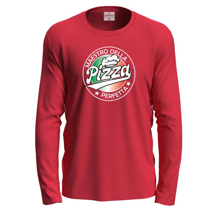 T-shirt a manica lunga con stampa DTF "MAESTRO DELLA PIZZA", per pizzaioli, cuochi e vestiti pizza