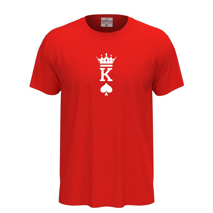 T-shirt classica unisex a manica corta con stampa RE  "KING" idea carta per la coppia San Valentino