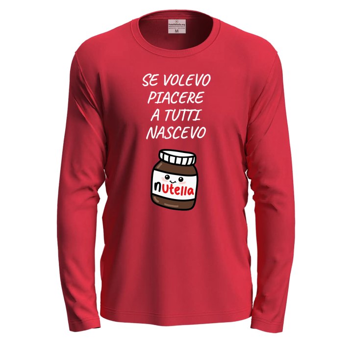 T-shirt a manica lunga con stampa DTF "NASCEVO CIOCCOLATO", idea regalo disponibile in varie taglie e colori