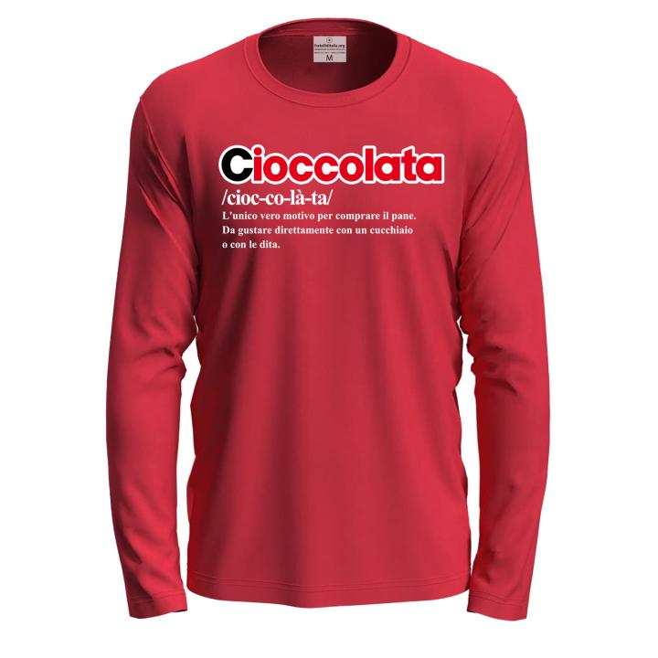 T-shirt a manica lunga con stampa DTF "DEFINIZIONE CIOCCOLATA", idea regalo disponibile in diversi colori e taglie.